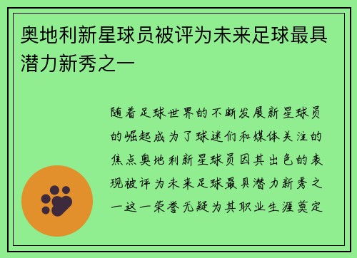 奥地利新星球员被评为未来足球最具潜力新秀之一